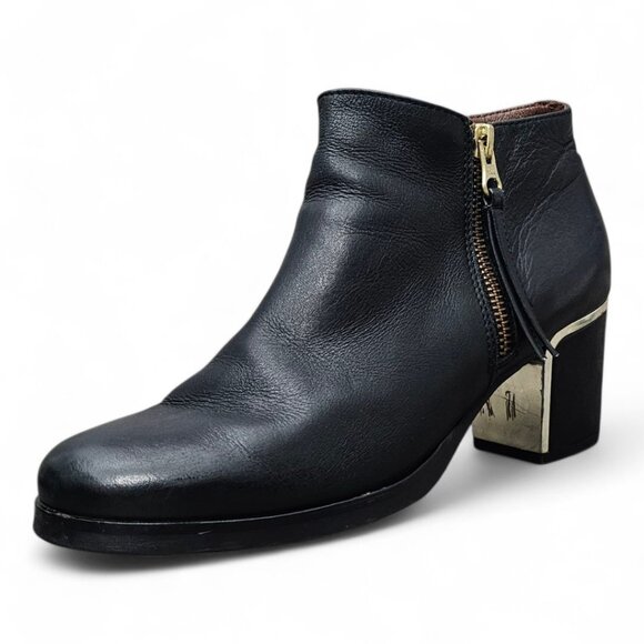 Eric Michael Leather Zip Up Chunky Black Block Heel Bootie Boot - Picture 3 of 13